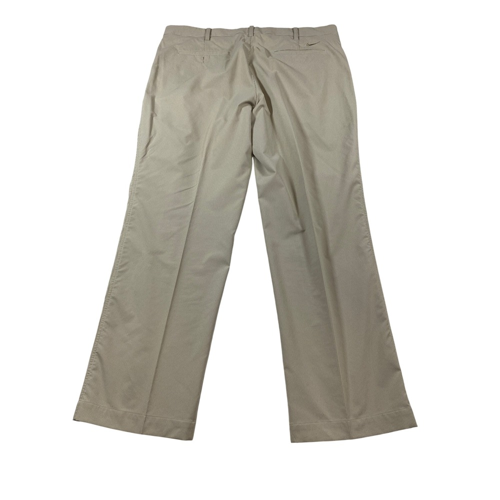 Nike Golf Mens 36x30 Tan White Micro Stripe Fit Dry Flat Front Pants Trousers